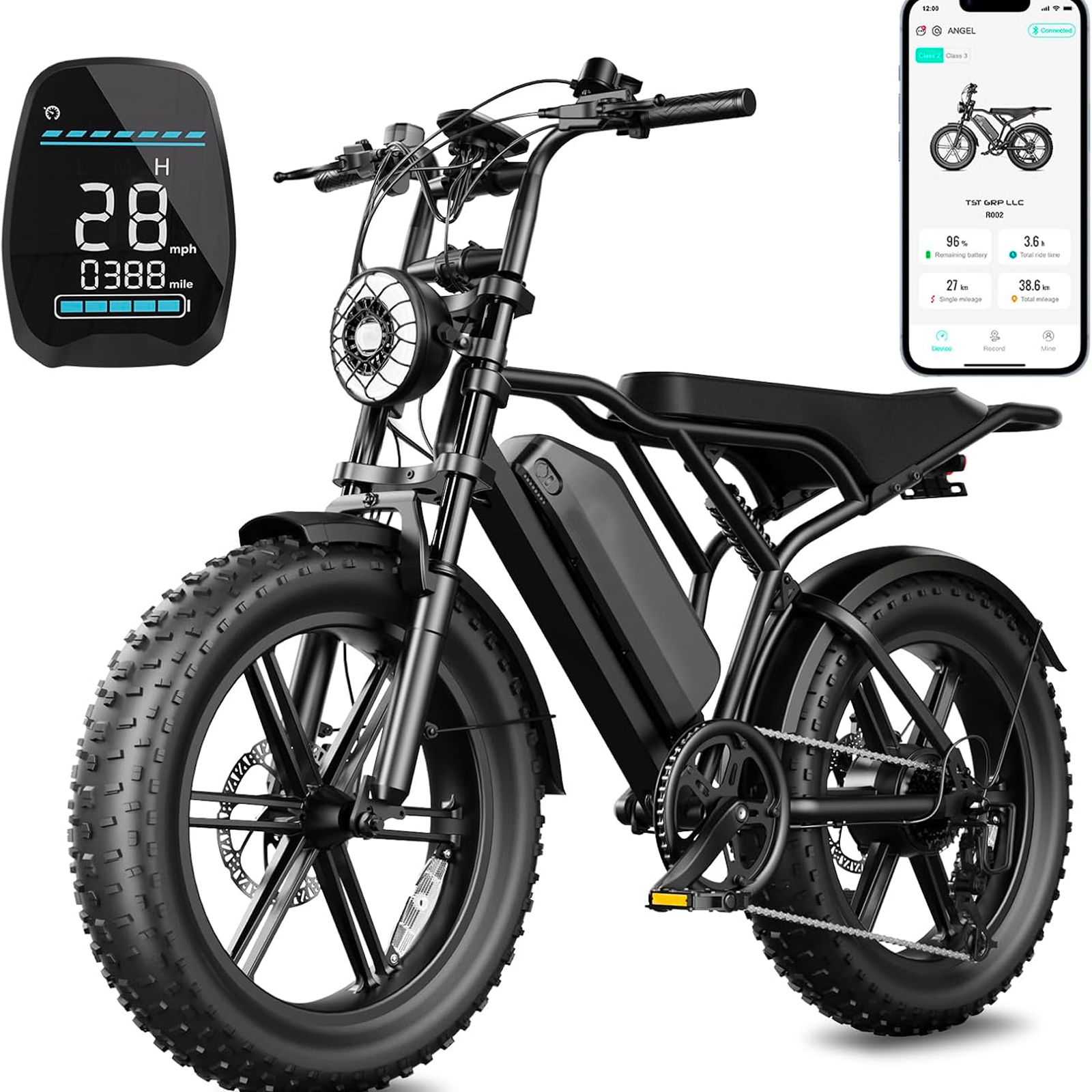 Vélo Électrique 1500W à Pneus Larges pour Adultes, 48V E-Bike Tout-Terrain 45KM/H
