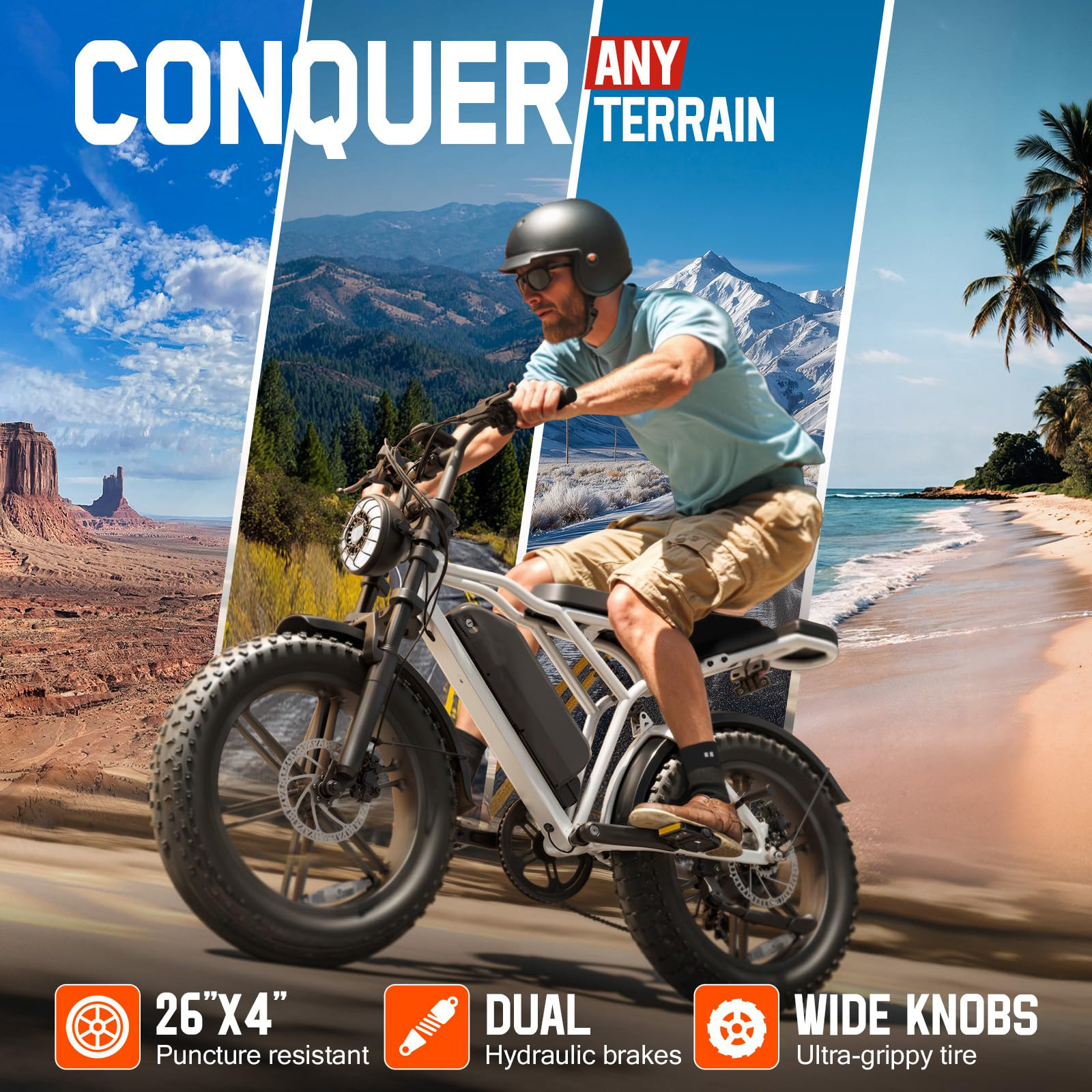 Vélo Électrique 1500W à Pneus Larges pour Adultes, 48V E-Bike Tout-Terrain 45KM/H