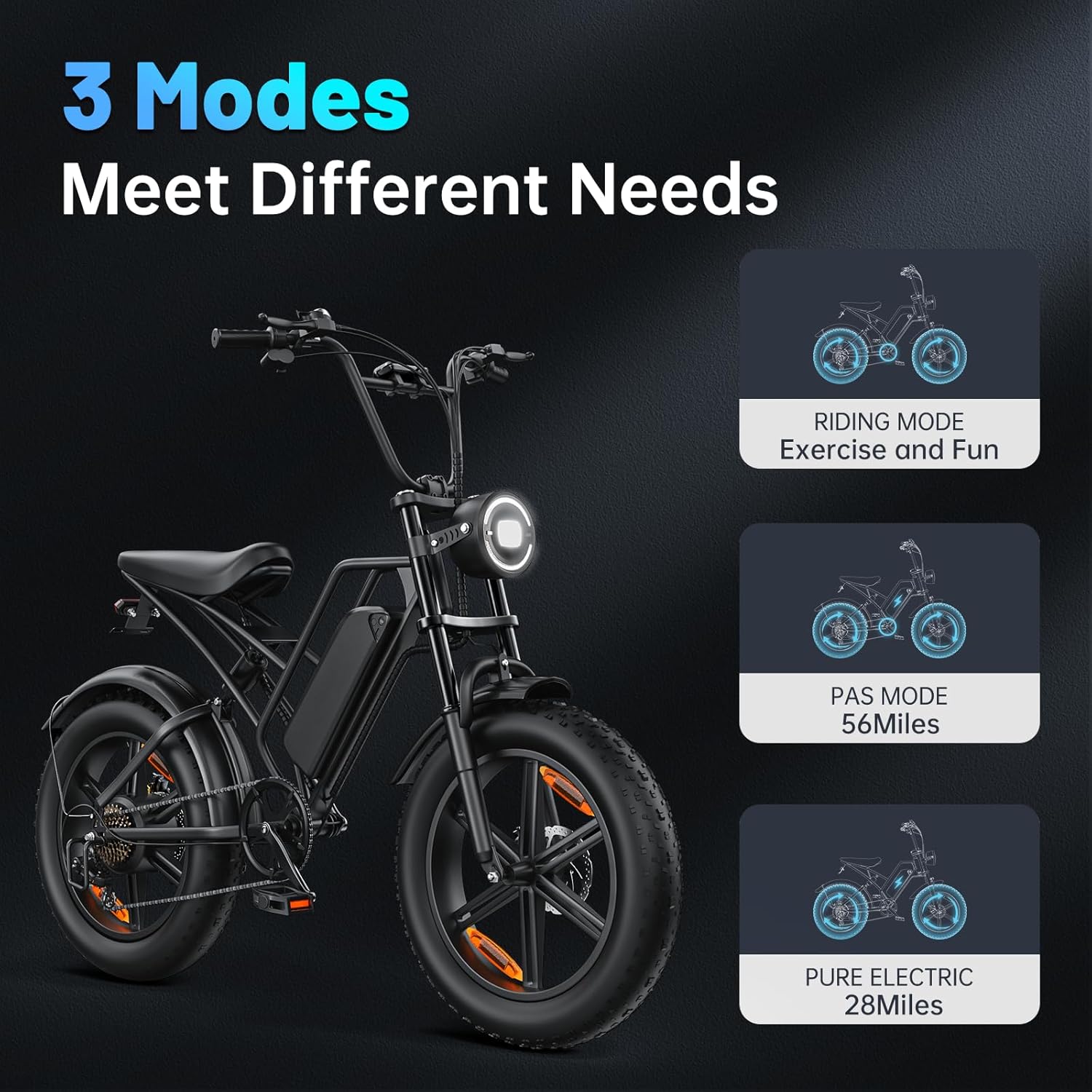 Vélo Électrique E500 1000W 20" Fat Tire Tout-Terrain 48V Batterie