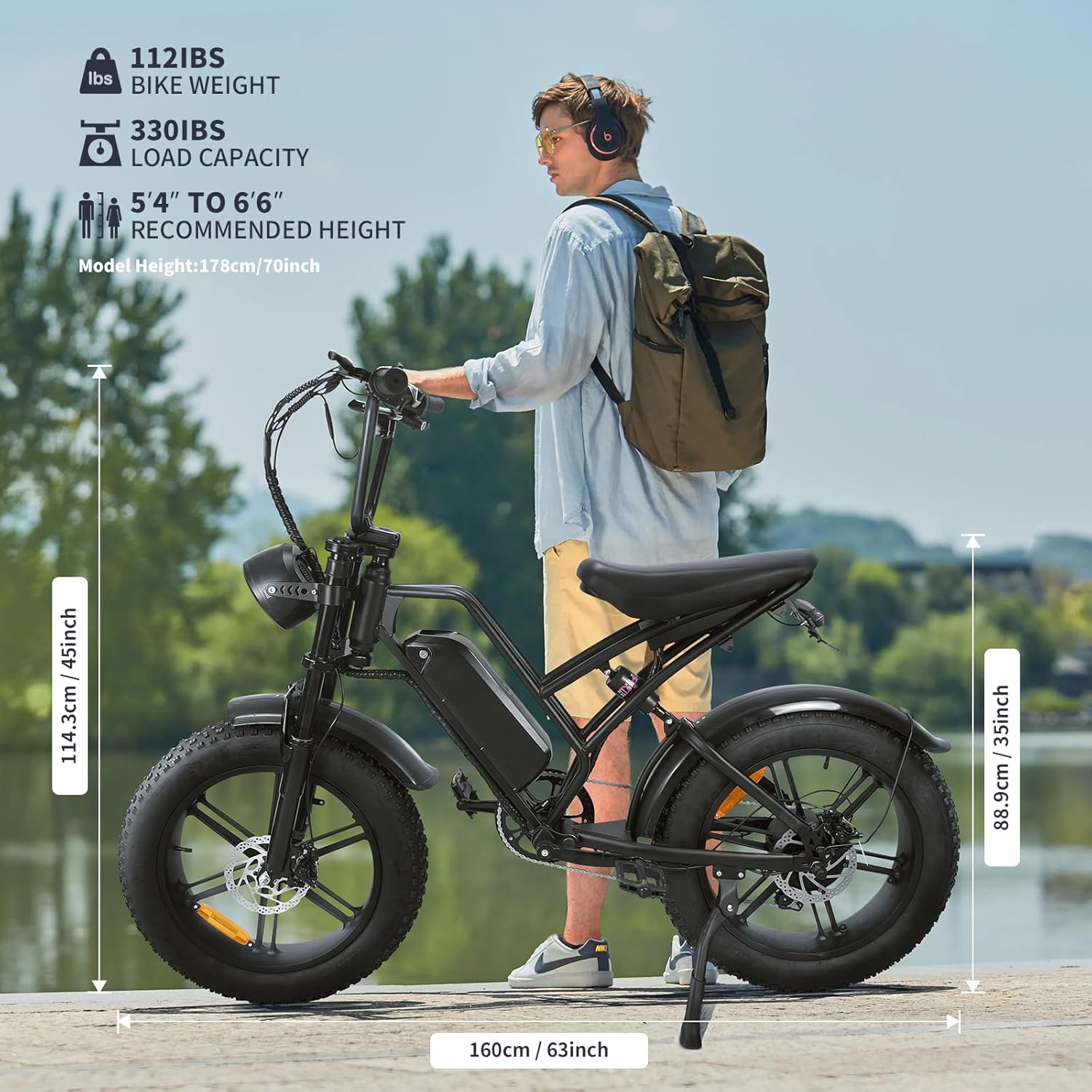 Vélo Électrique E500 1000W 20" Fat Tire Tout-Terrain 48V Batterie