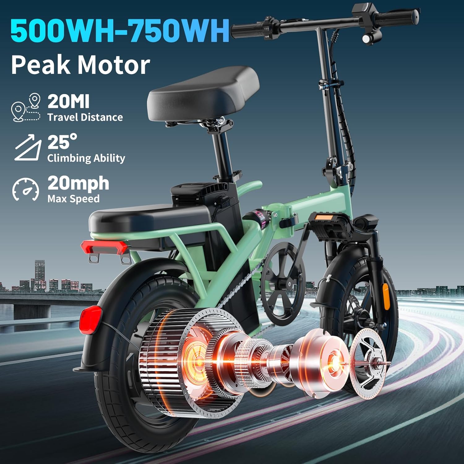 Vélo Électrique Pliable 500W pour Adultes 14" avec Batterie 48V Amovible