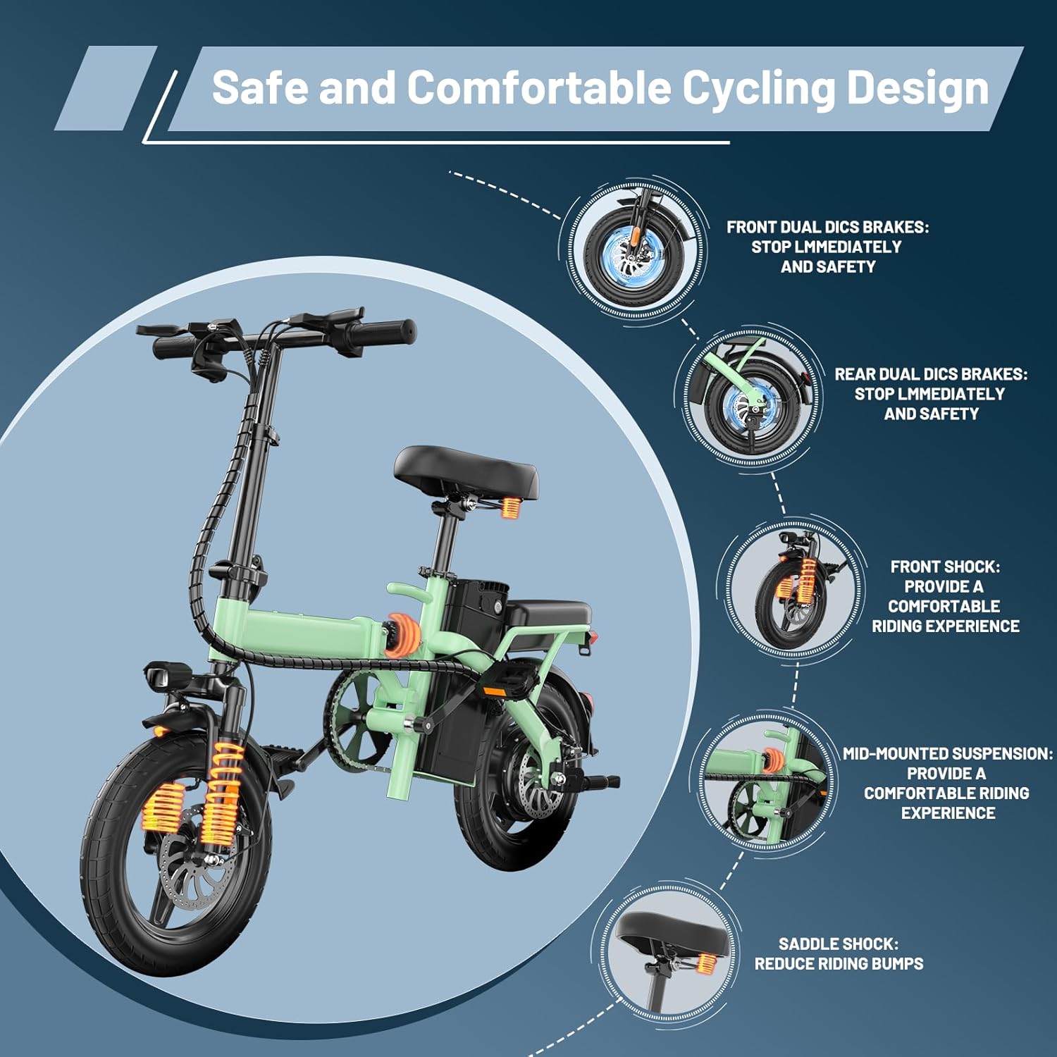 Vélo Électrique Pliable 500W pour Adultes 14" avec Batterie 48V Amovible