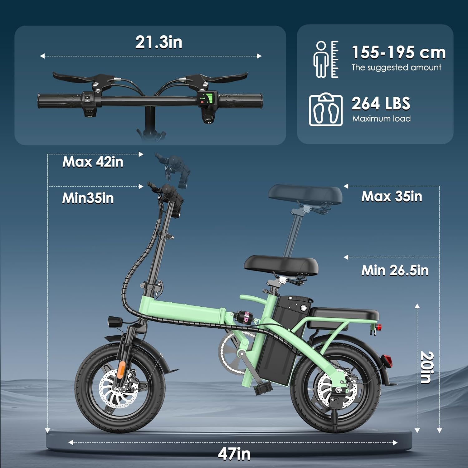 Vélo Électrique Pliable 500W pour Adultes 14" avec Batterie 48V Amovible