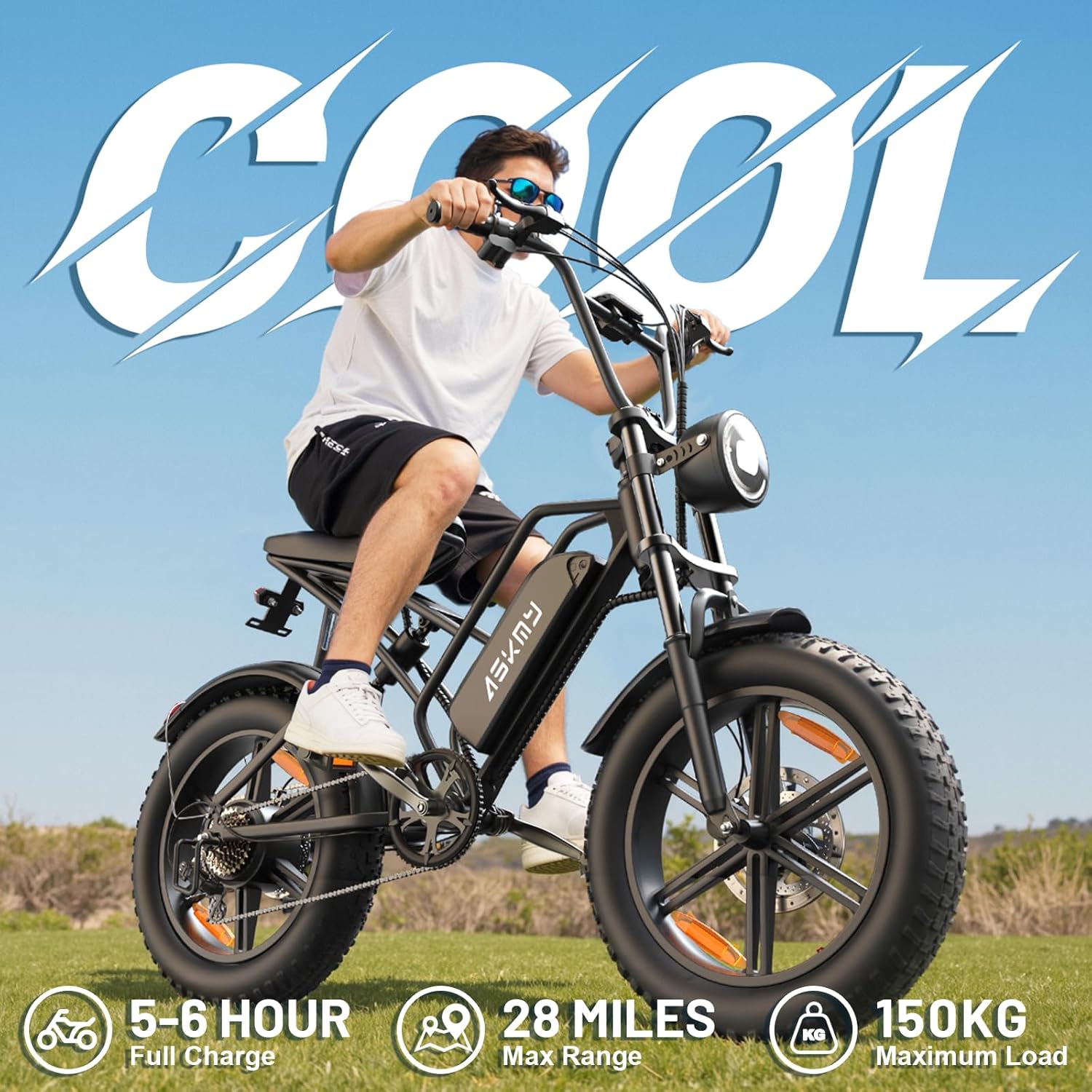 Vélo Électrique E500 1000W Adulte, 20" Pneus Larges, Batterie 48V Amovible