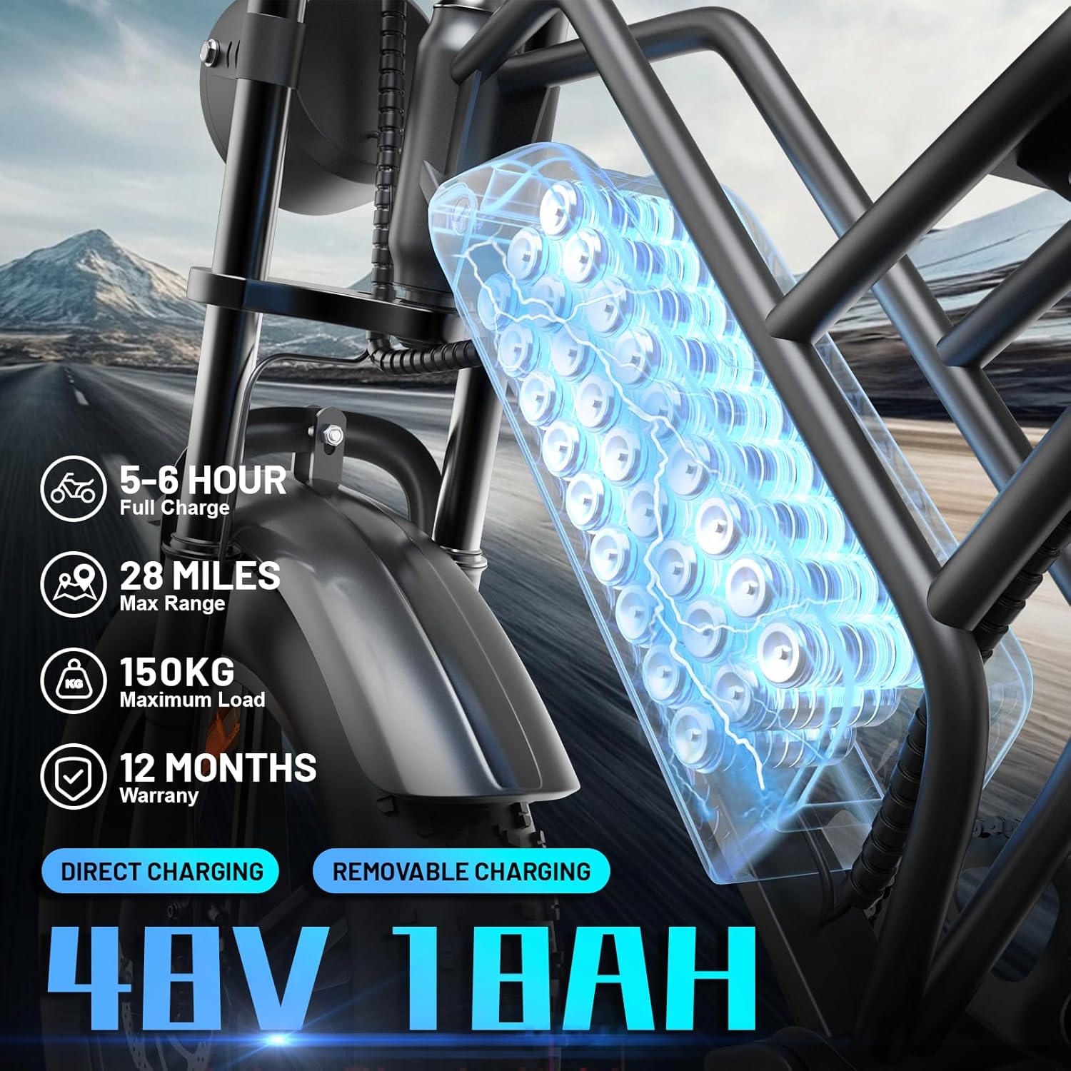 Vélo Électrique E500 1000W Adulte, 20" Pneus Larges, Batterie 48V Amovible