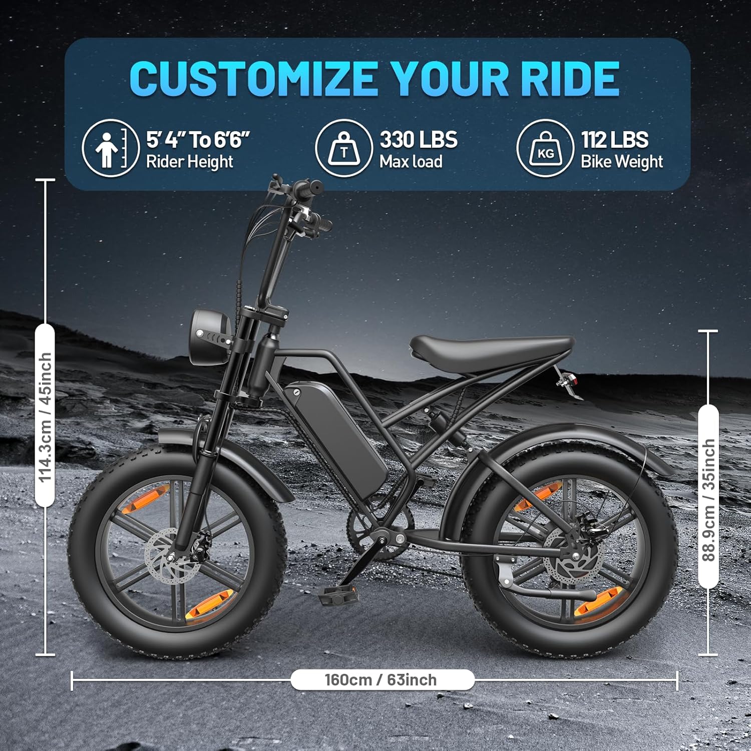 Vélo Électrique E500 1000W Adulte, 20" Pneus Larges, Batterie 48V Amovible