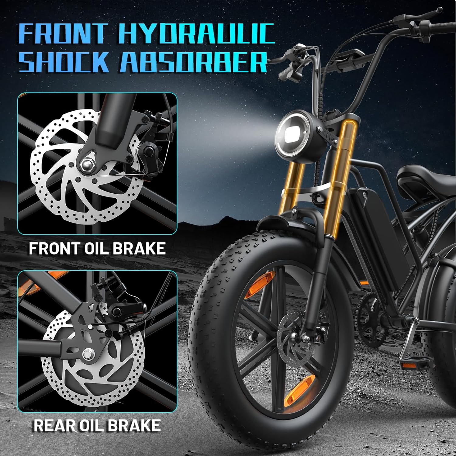 Vélo Électrique E500 1000W 20" Fat Tire Tout-Terrain 48V Batterie
