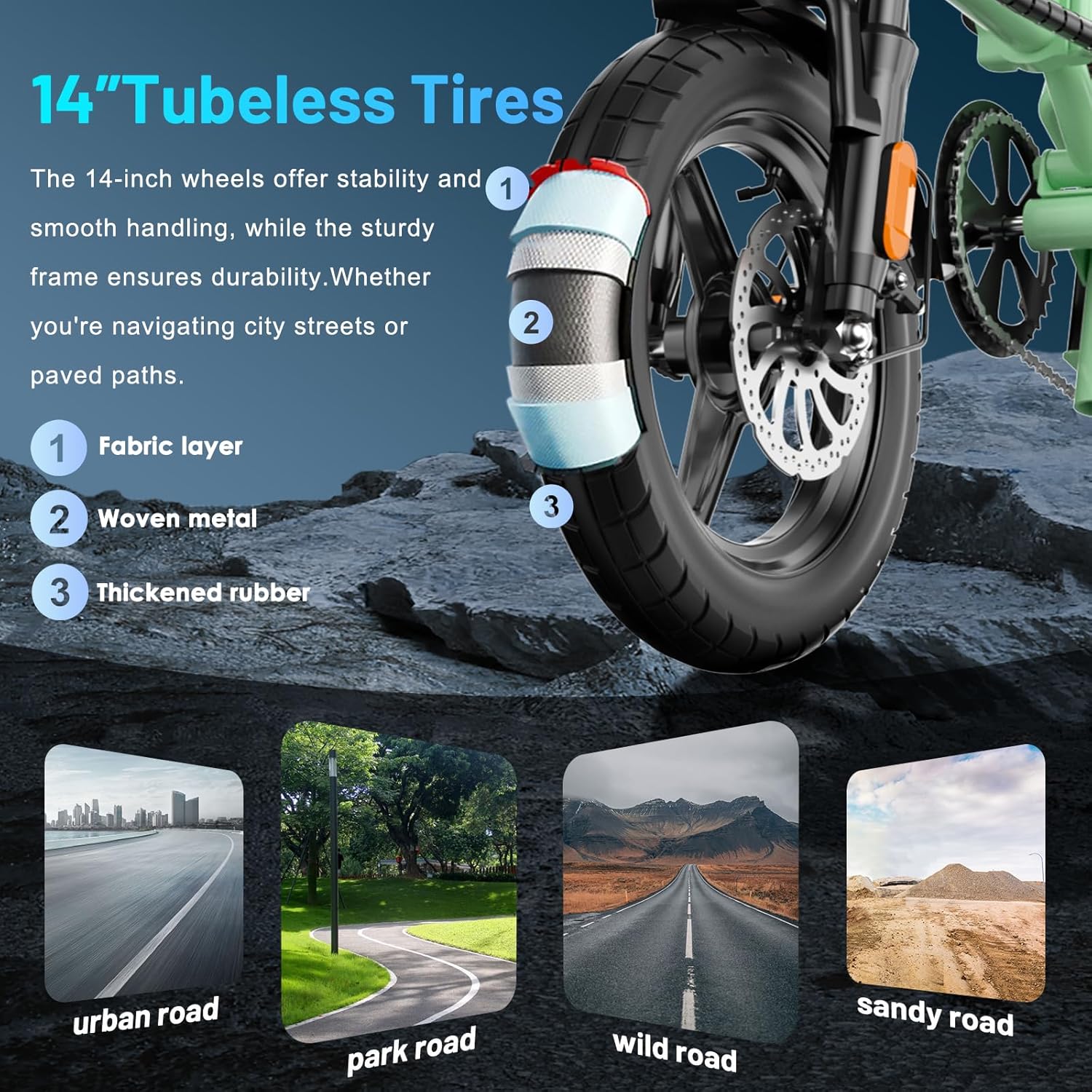 Vélo Électrique Pliable 500W pour Adultes 14" avec Batterie 48V Amovible