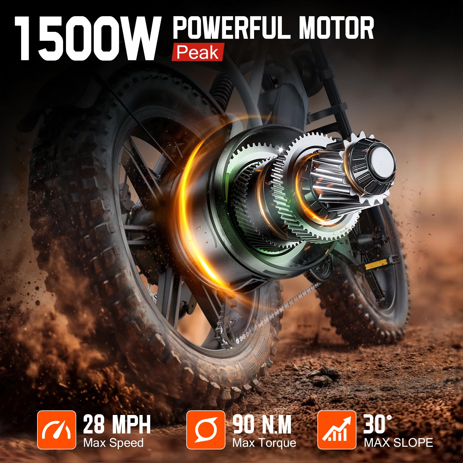 Vélo Électrique 1500W à Pneus Larges pour Adultes, 48V E-Bike Tout-Terrain 45KM/H