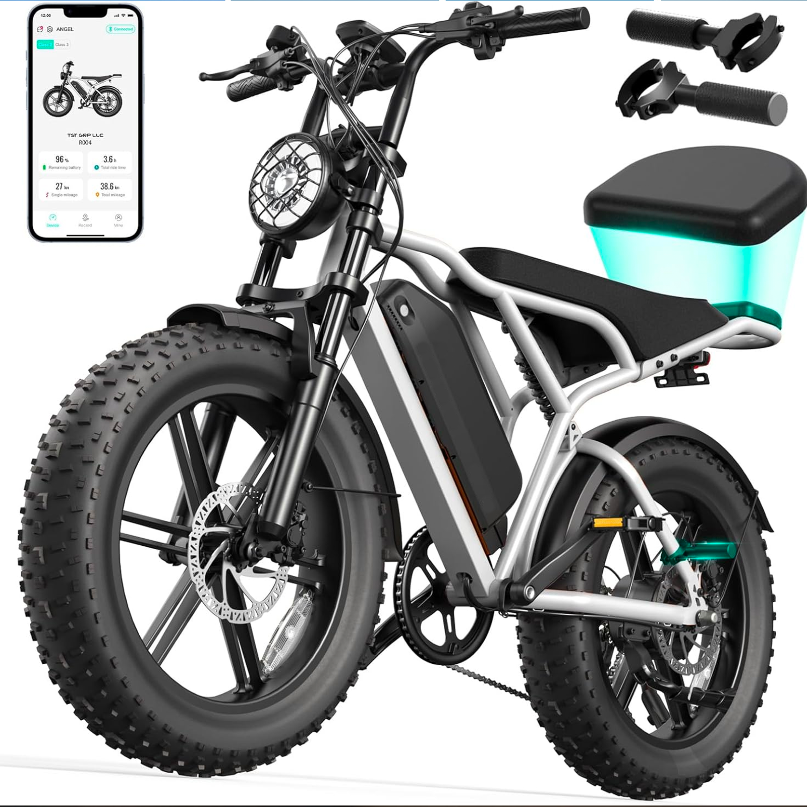 Vélo Électrique 1500W à Pneus Larges pour Adultes, 48V E-Bike Tout-Terrain 45KM/H