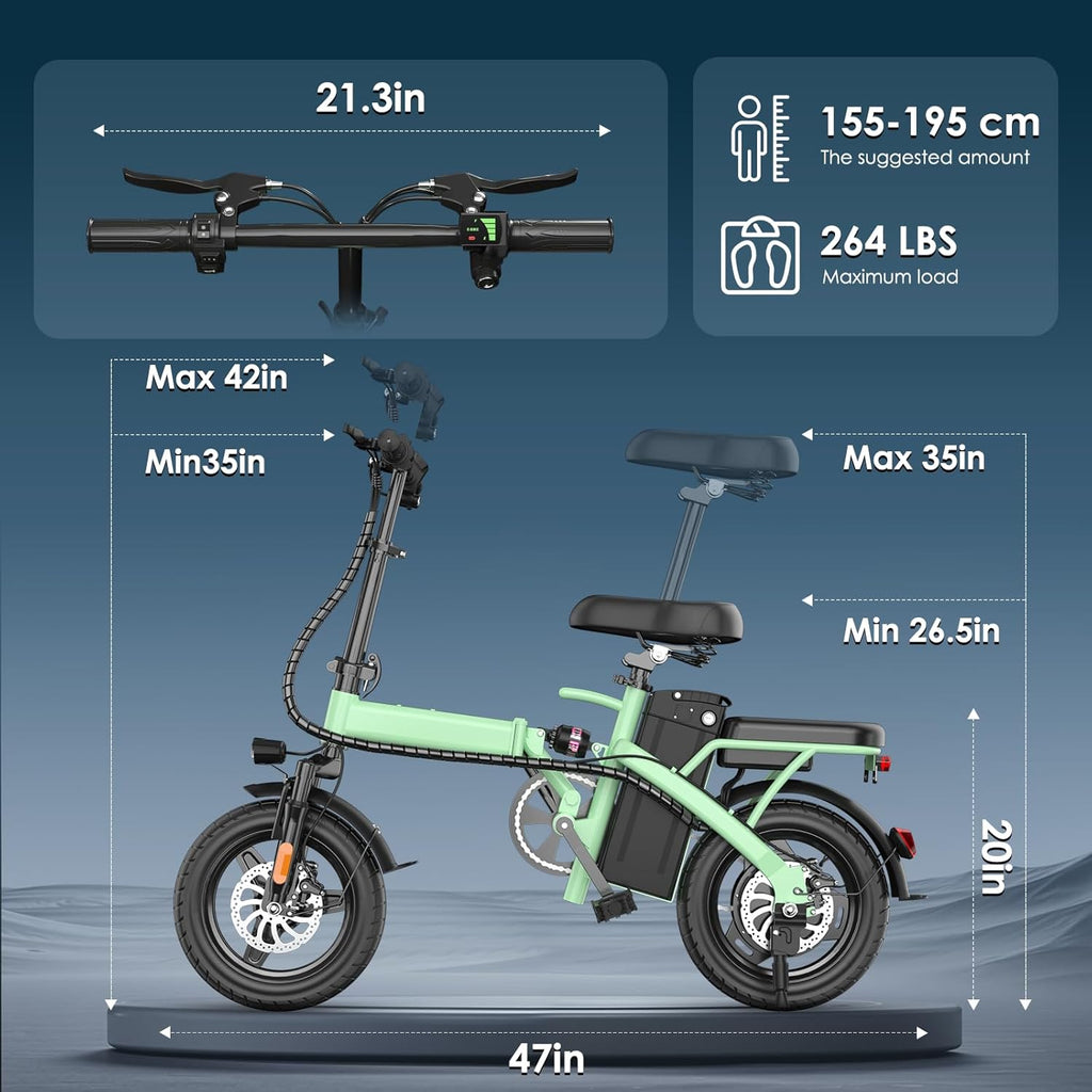 Vélo Électrique Pliable 500W pour Adultes 14" avec Batterie 48V Amovible